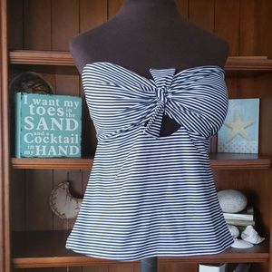 Aerie Navy White Stripe Nautical Swim Top